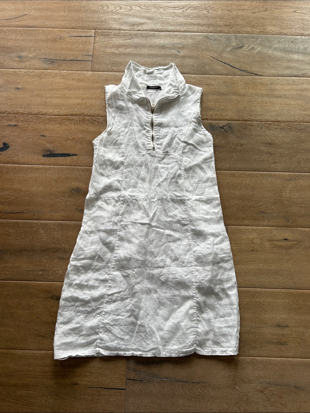Sleeveless White Collared  Dress with Half-Zip